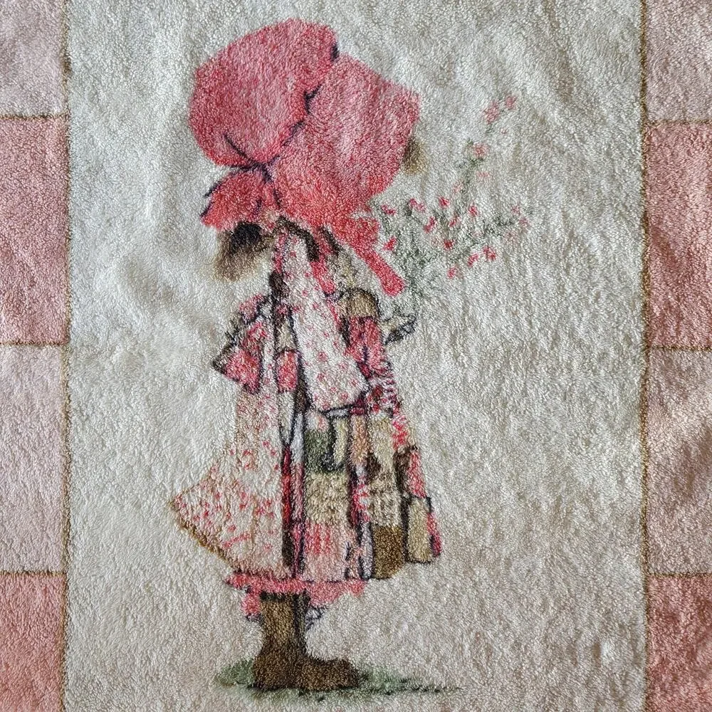 Vtg‎ Holly Hobbie Mink Plush Throw Nursery Blanket Sunbonnet Kawaii  Japan 39x54